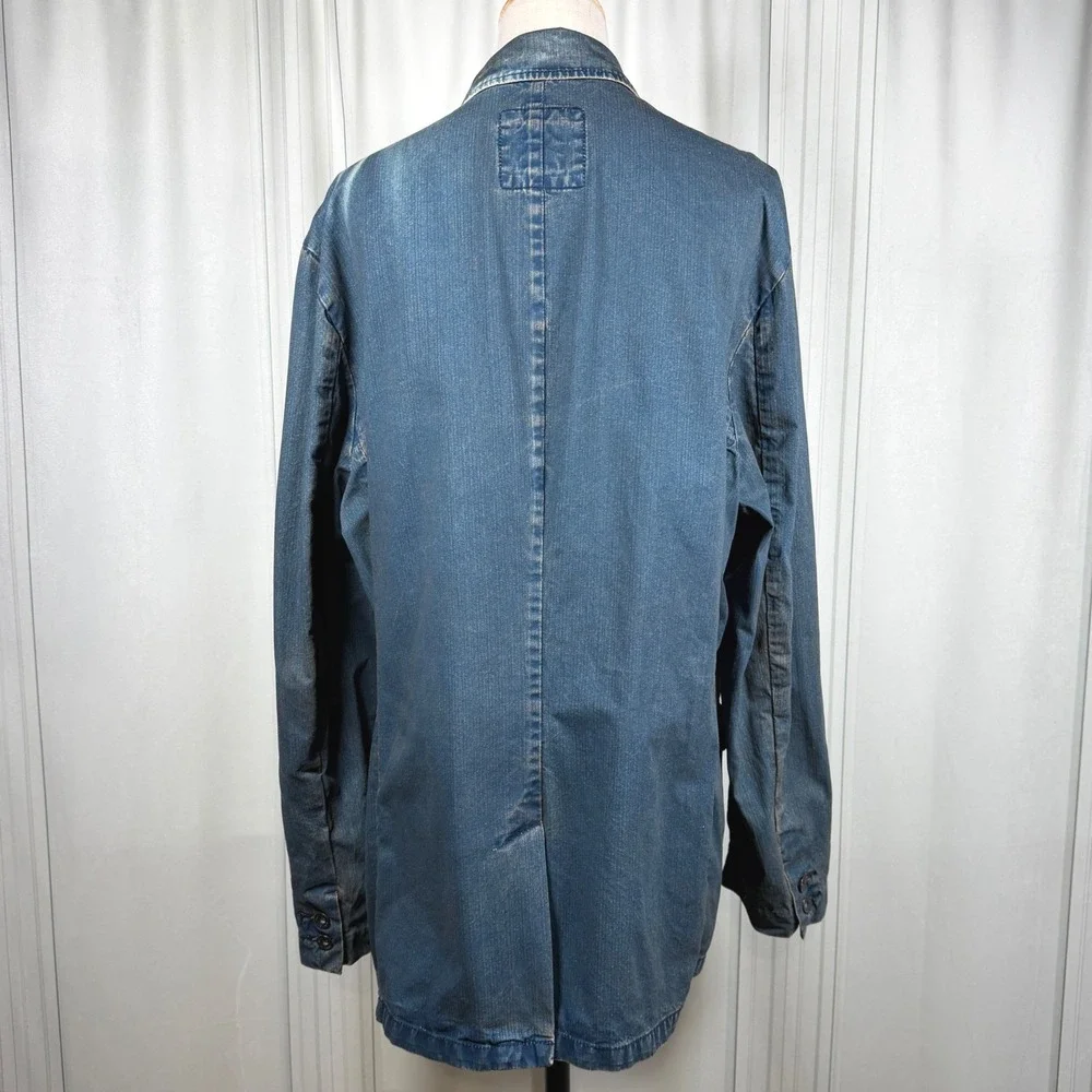 Vintage GAP Denim Blazer Jacket L Dirty Wash Y2K 2000s 100% Cotton Flap Pockets